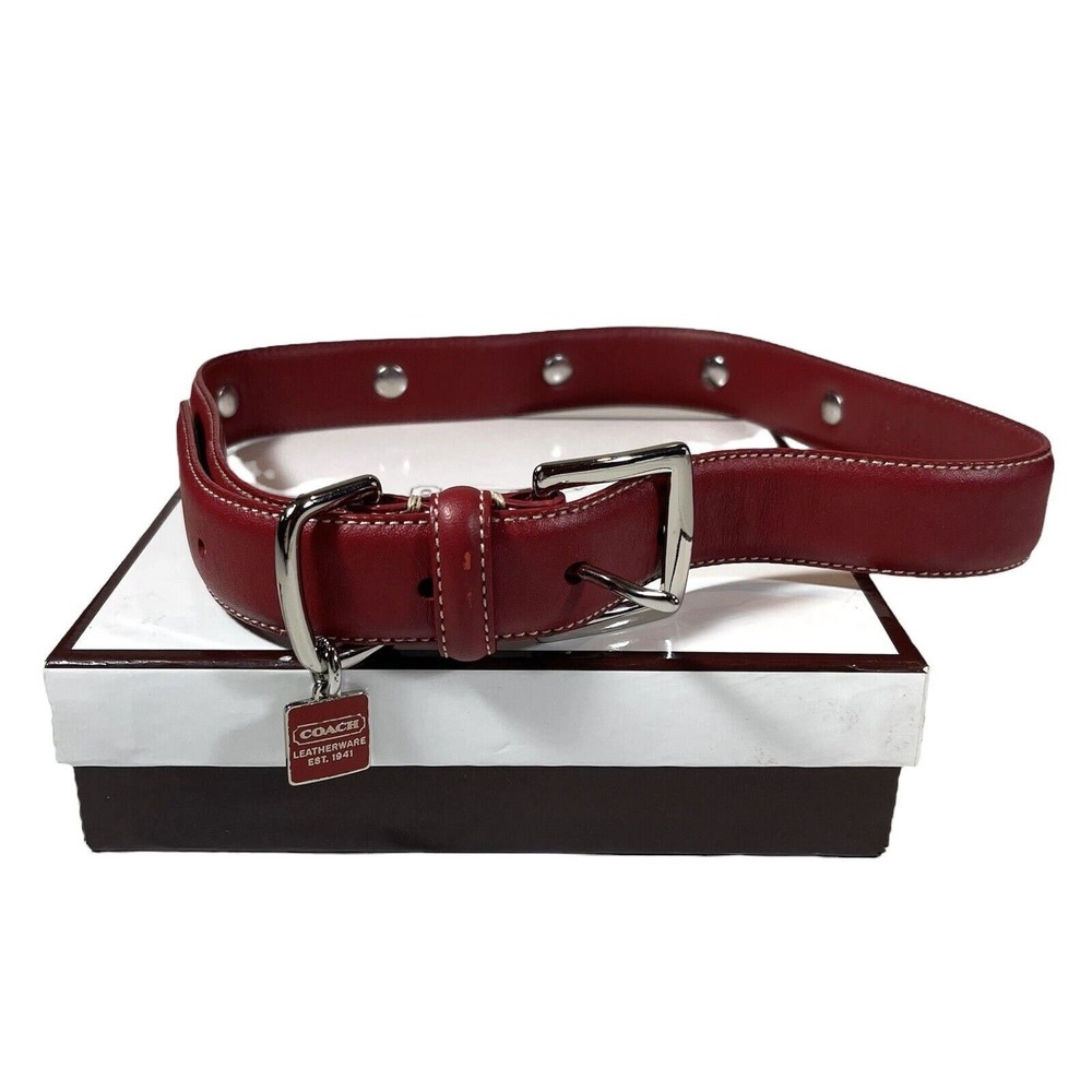 Coach Red Charm Dog Collar Leather XL 22” to 26” Studded Grommets #8848 Dust Bag